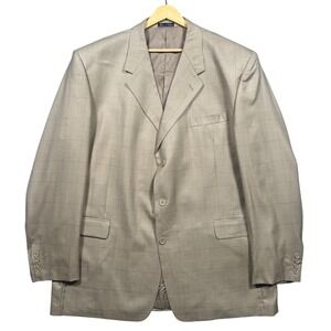 Adolfo Blazer Mens 48L Tan Silk Wool Windowpane 3-Button Sport Coat